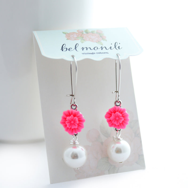 Hot Pink Crystal Statement 925 Silver Earrings For Women Irregular Sha –  9tailsfox